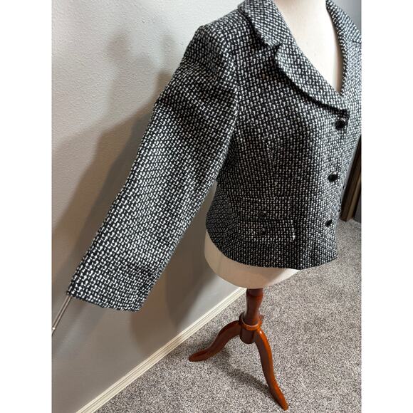 Sandro black & white tweed jacket blazer cropped collared button up lined Sz L - Picture 3 of 9